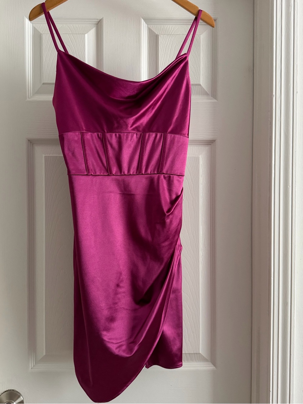 BCX Magenta Satin Cowl-Neck Mini Dress